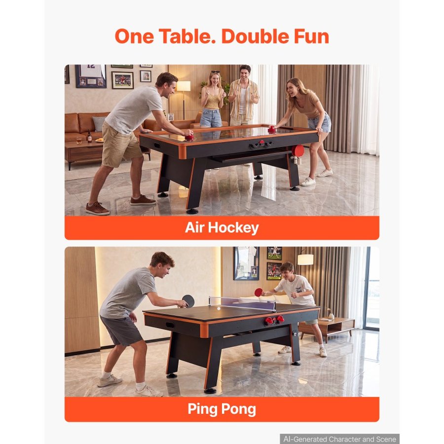 VEVOR 3-in-1 Combo Game Table Set 2m Air Hockey Ping-Pong Dining Table, Space-Saving for Family Game Room Entertainment, Multi Combination Arcade Hockey Table, Complete Accessory Set Included