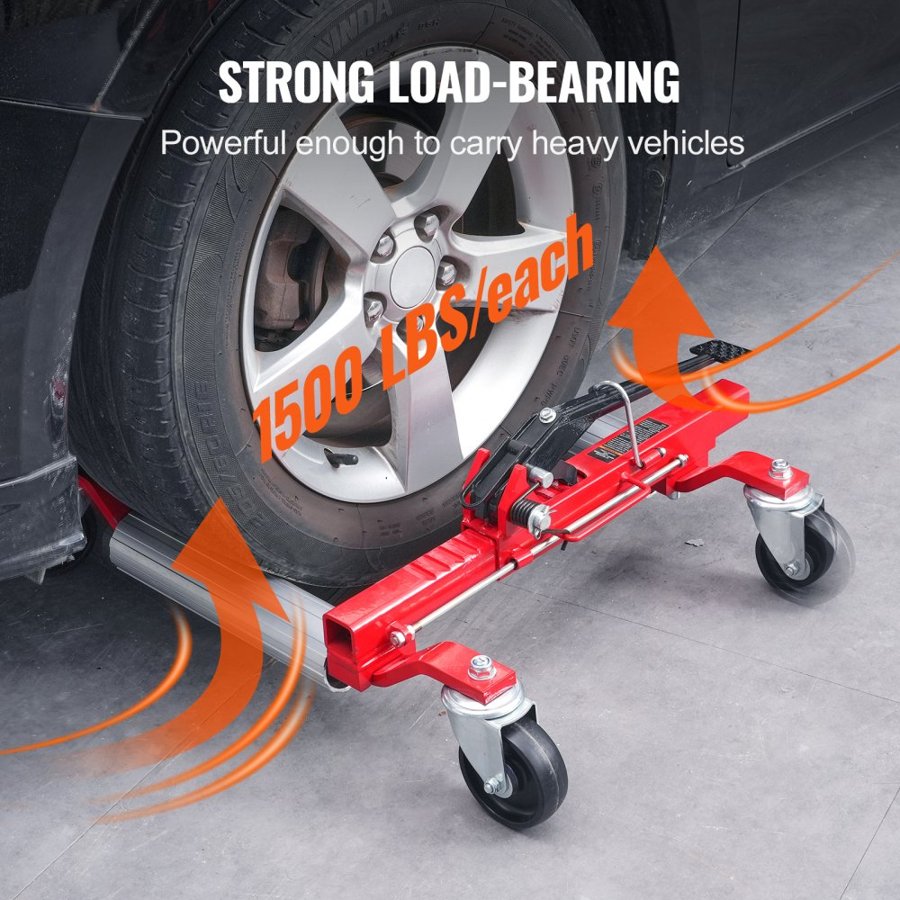 VEVOR Wheel Dolly, Max Capacity 1500 Lbs Car Dolly, Car Jack Dolly Lifter with 360° Rotatable Wheels, Heavy Duty Vehicle Positioning Ratchet Tire Jack, for Vehicle Car Auto Repair Moving, Set of 4