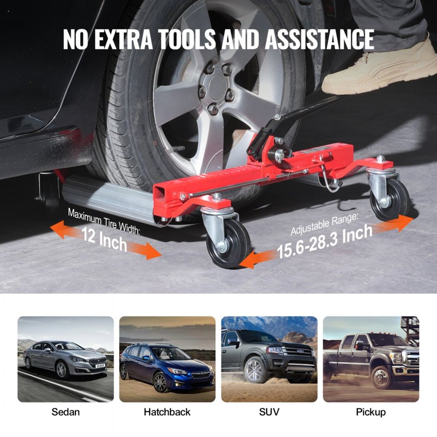 VEVOR Wheel Dolly, Max Capacity 1500 Lbs Car Dolly, Car Jack Dolly Lifter with 360° Rotatable Wheels, Heavy Duty Vehicle Positioning Ratchet Tire Jack, for Vehicle Car Auto Repair Moving, Set of 4