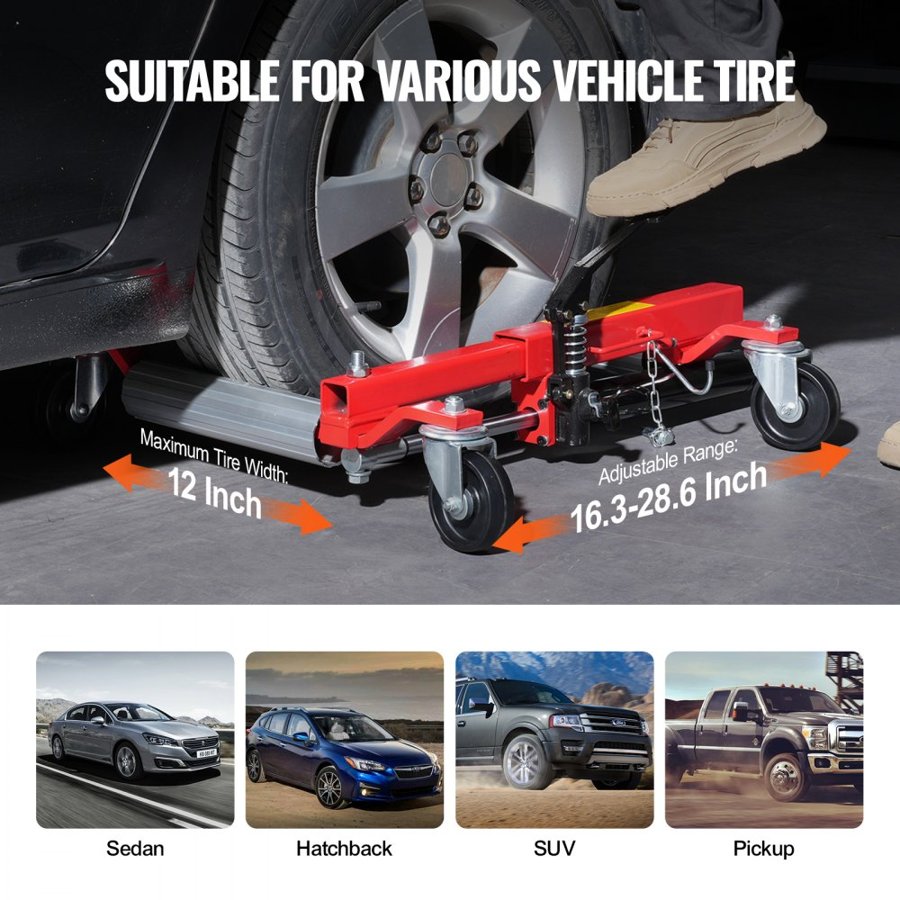 VEVOR Wheel Dolly, Max Capacity 1500 Lbs Car Dolly, Car Jack Dolly Lifter with 360° Rotatable Wheels, Heavy Duty Vehicle Positioning Hydraulic Tire Jack, for Vehicle Car Auto Repair Moving, Set of 4