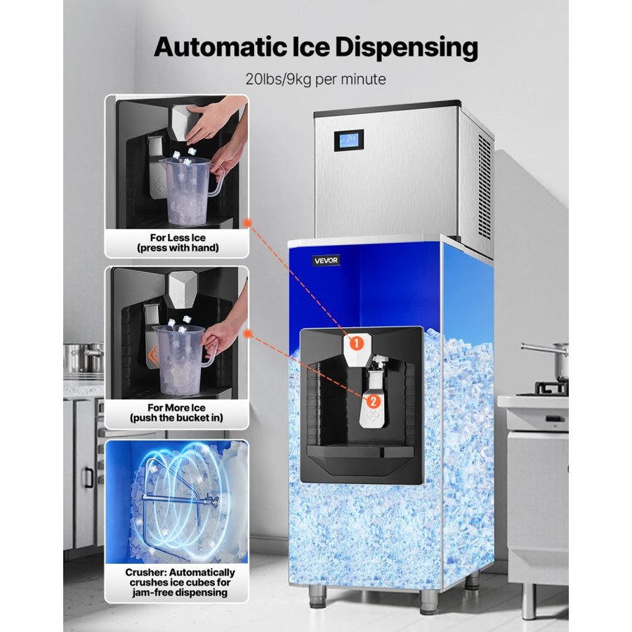 VEVOR Commercial Ice Machine with Dispenser – 500 Lbs/Day