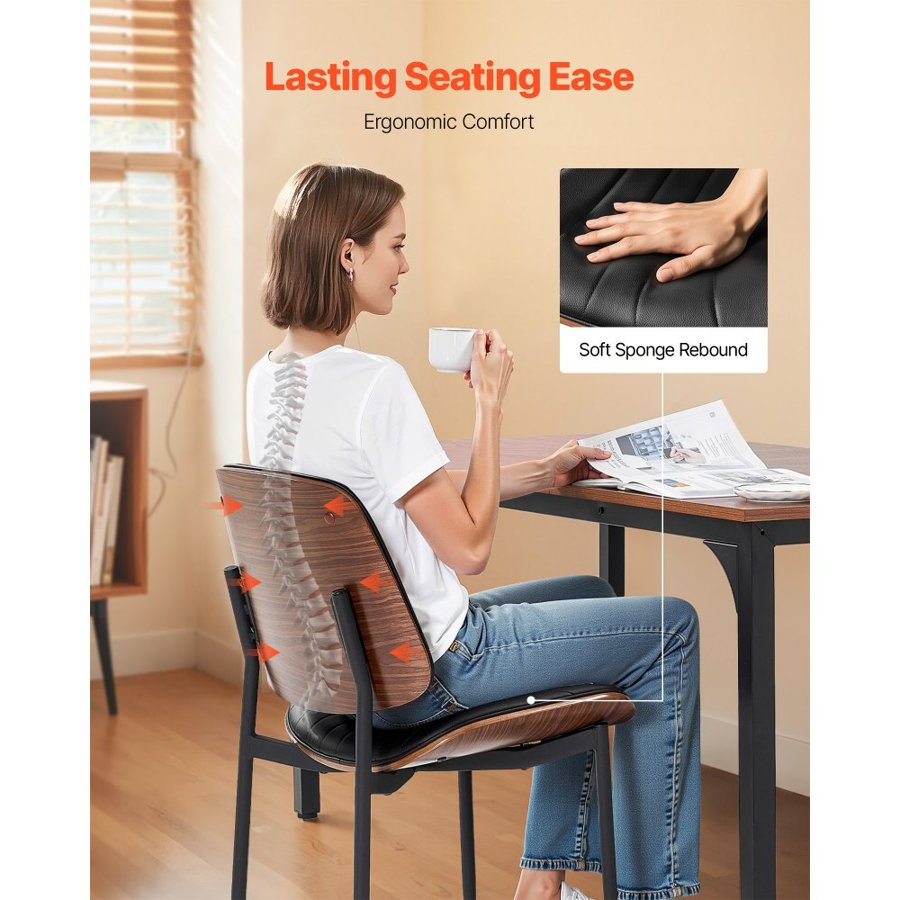 VEVOR Modern Dining Room Accent Chairs Set of 4, Upholstered Leather Side Chair for Dining Tables, Space-Saving Kitchen Table Chair with Thick Cushions and Metal Legs, Black