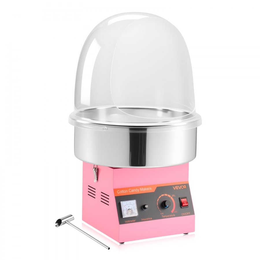 VEVOR Electric Cotton Candy Machine, 1000W Commercial Floss Maker With Cover, Commercial Cotton Candy Machine w/Stainless Steel Bowl & Sugar Scoop, Ideal for Carnival, Birthday, Family Party, Pink