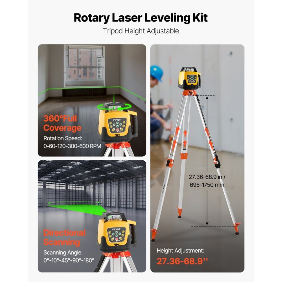 VEVOR Motorized Rotary Laser Level Kit – 500m Range