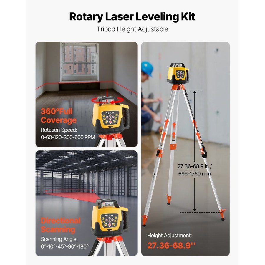 VEVOR 360 Rotary Laser Level Kit – 984 ft, IP54, Remote
