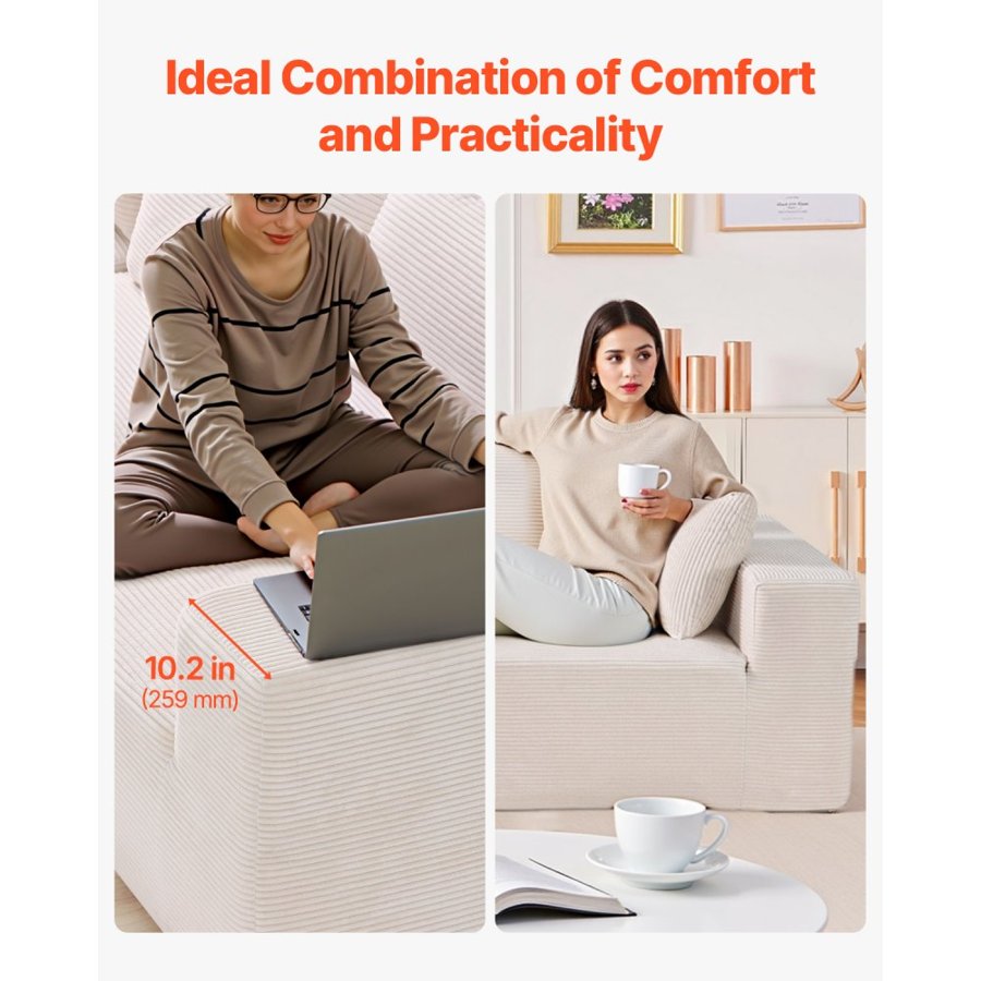 VEVOR Modular Sectional Sofa, L Shaped Modular Sofa with Chaise, Cloud Sectional Couch with High Rebound Sponge and Density, Upholstered Corduroy Couch with Cushion for Living Room, Apartment, Beige