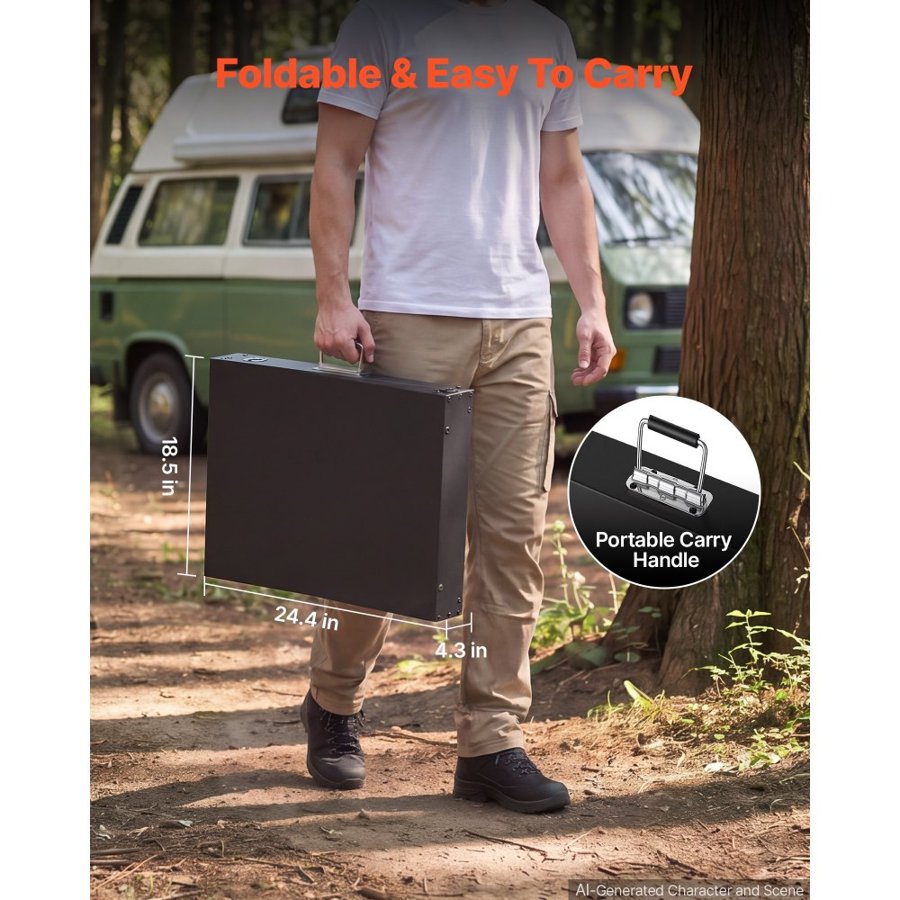 VEVOR Folding Grill Table 87x45 cm Camping Griddle Stand Fit 43 & 56 cm, for Picnic BBQ Tailgating, Carbon Steel, Adjustable Height, 158 kg, Outdoor Cart with Magnetic Tool Rack and Tissue Holder