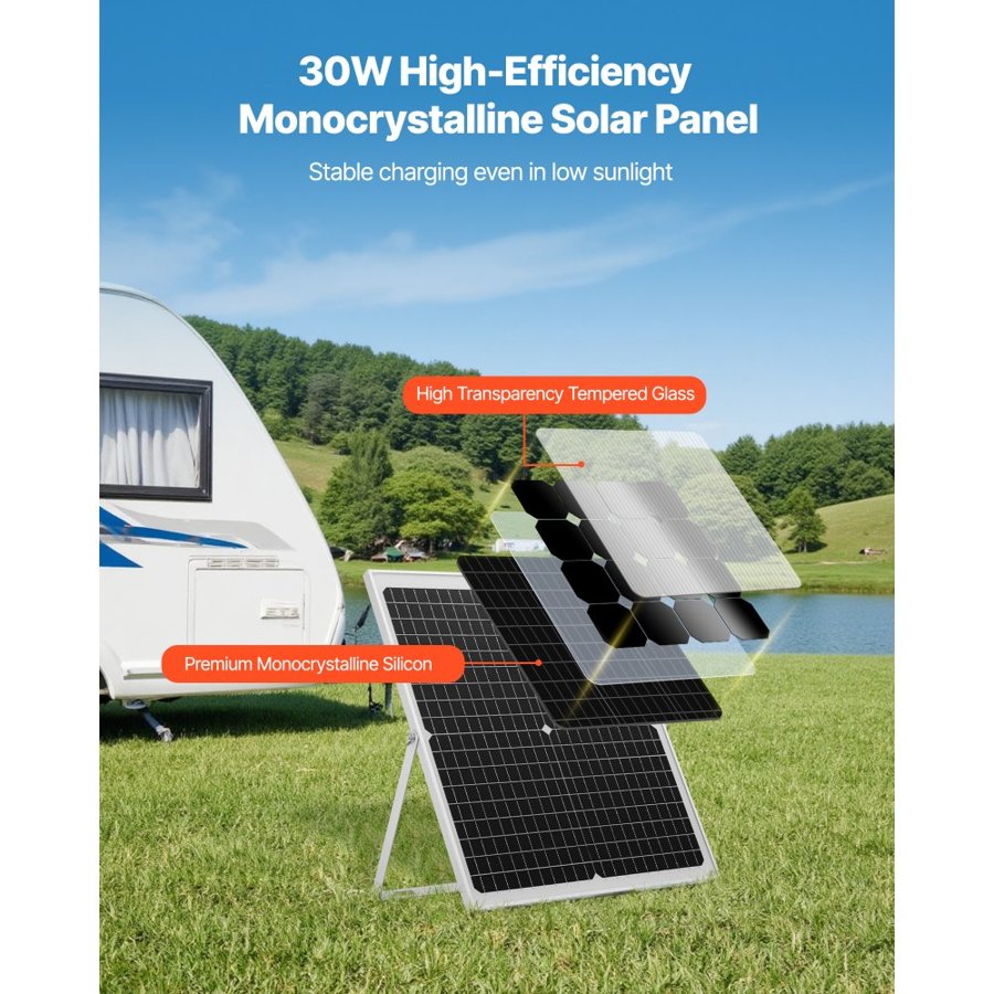 VEVOR Solar Power 12V Charger – 30W, MPPT Controller, IP67