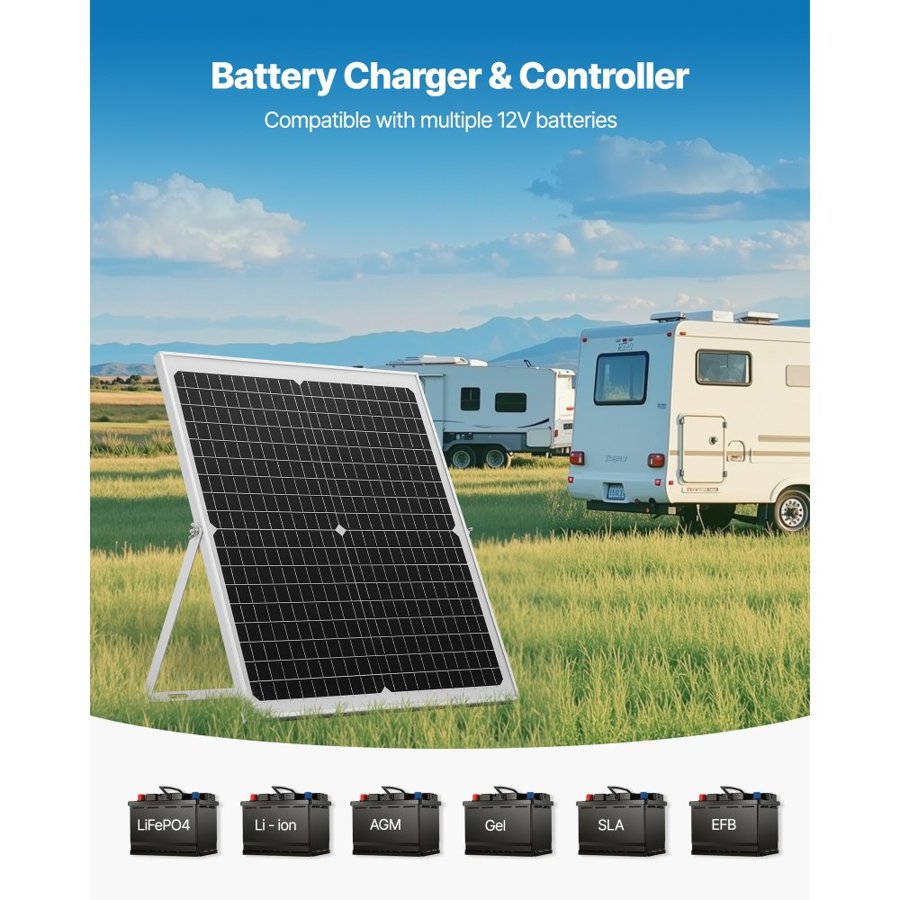 VEVOR Solar Power 12V Charger – 30W, MPPT Controller, IP67