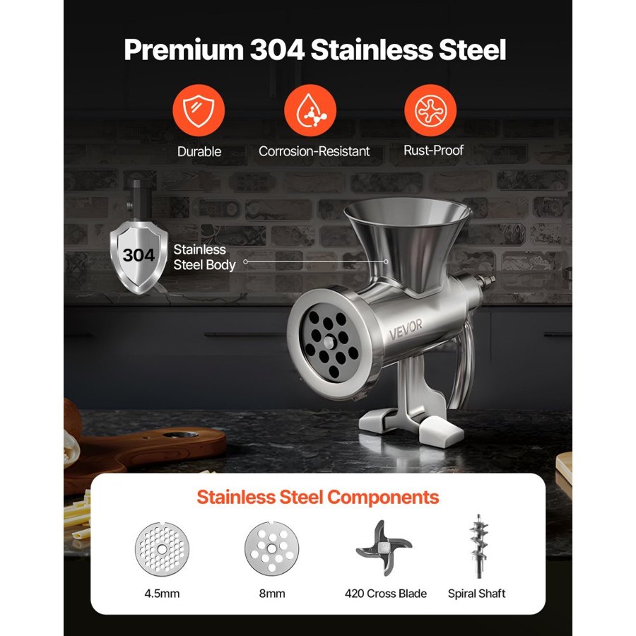 VEVOR Hand Crank Manual Meat Grinder – 304 Stainless Steel