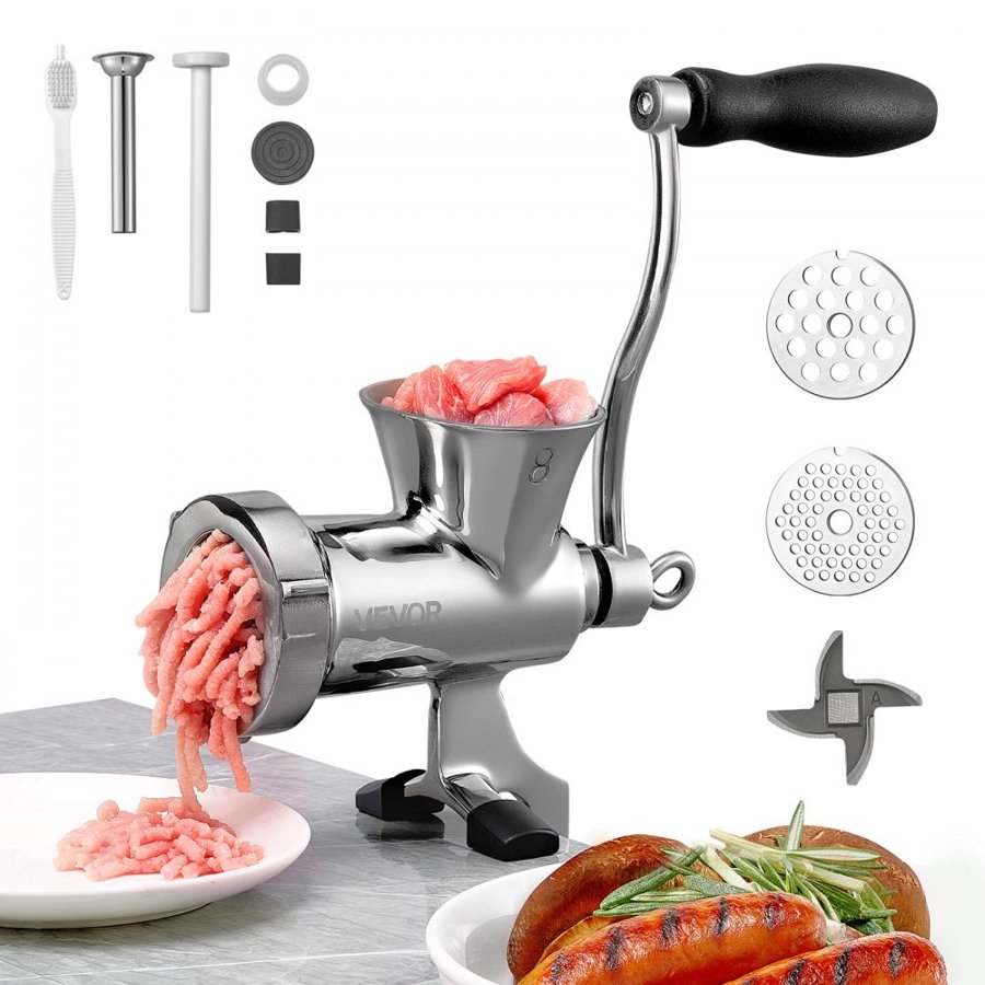 VEVOR Stainless Steel Manual Meat Mincer – #8, 2 Plates