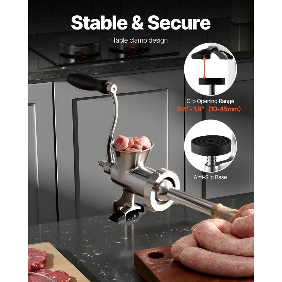 VEVOR Stainless Steel Manual Meat Mincer – #8, 2 Plates
