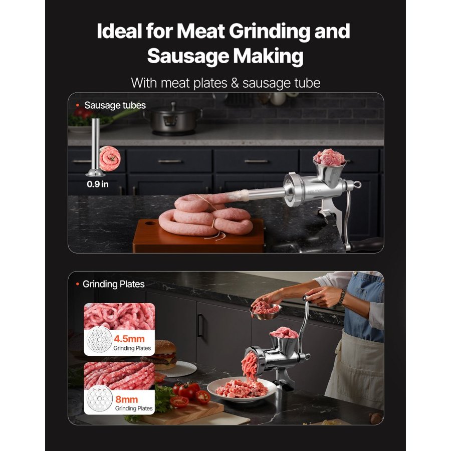 VEVOR Stainless Steel Manual Meat Mincer – #8, 2 Plates