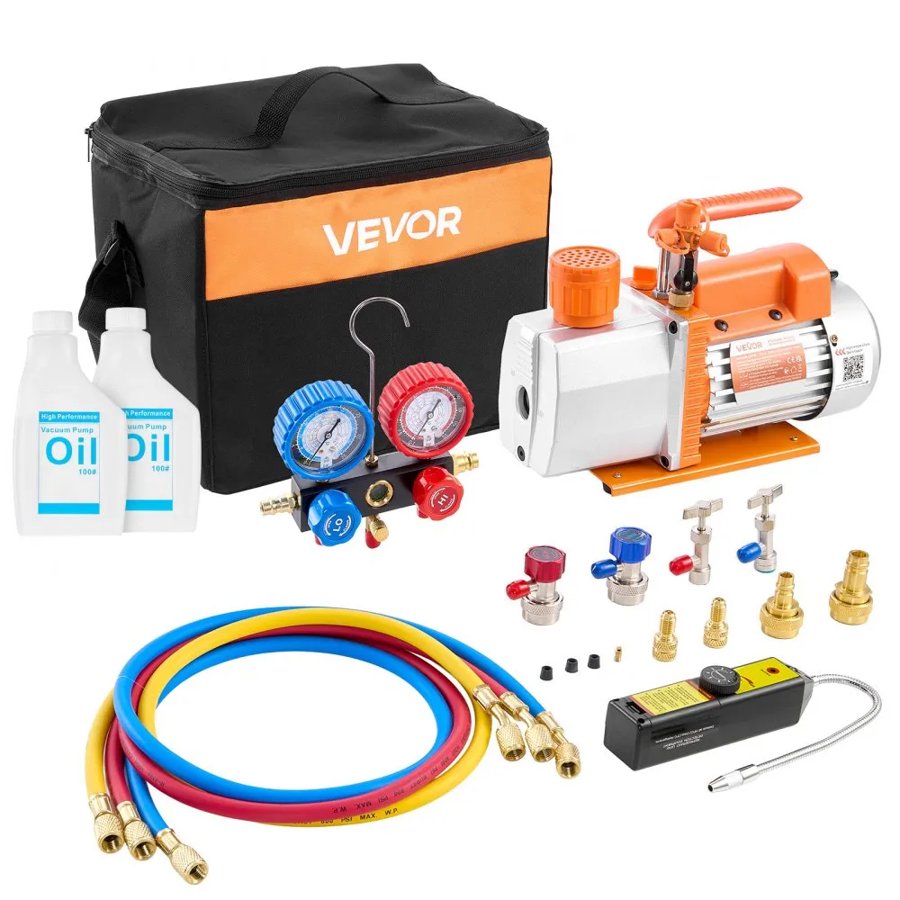 VEVOR Two Stage Rotary Vane Vacuum Pump – 7 CFM, 3/4HP, 550W