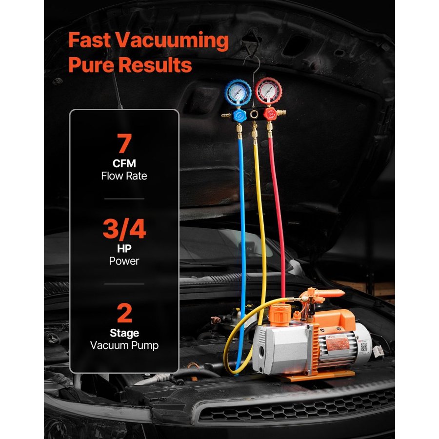VEVOR Two Stage Rotary Vane Vacuum Pump – 7 CFM, 3/4HP, 550W