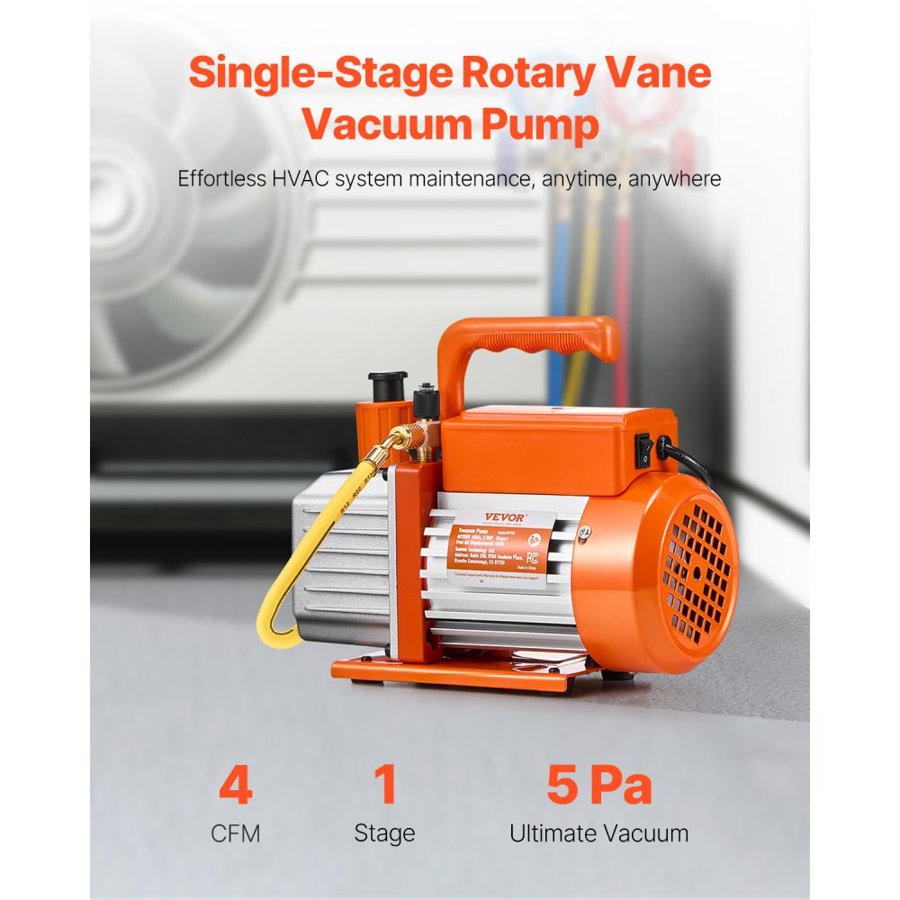 VEVOR Single Stage Rotary Vane Vacuum Pump – 4 CFM, HVAC