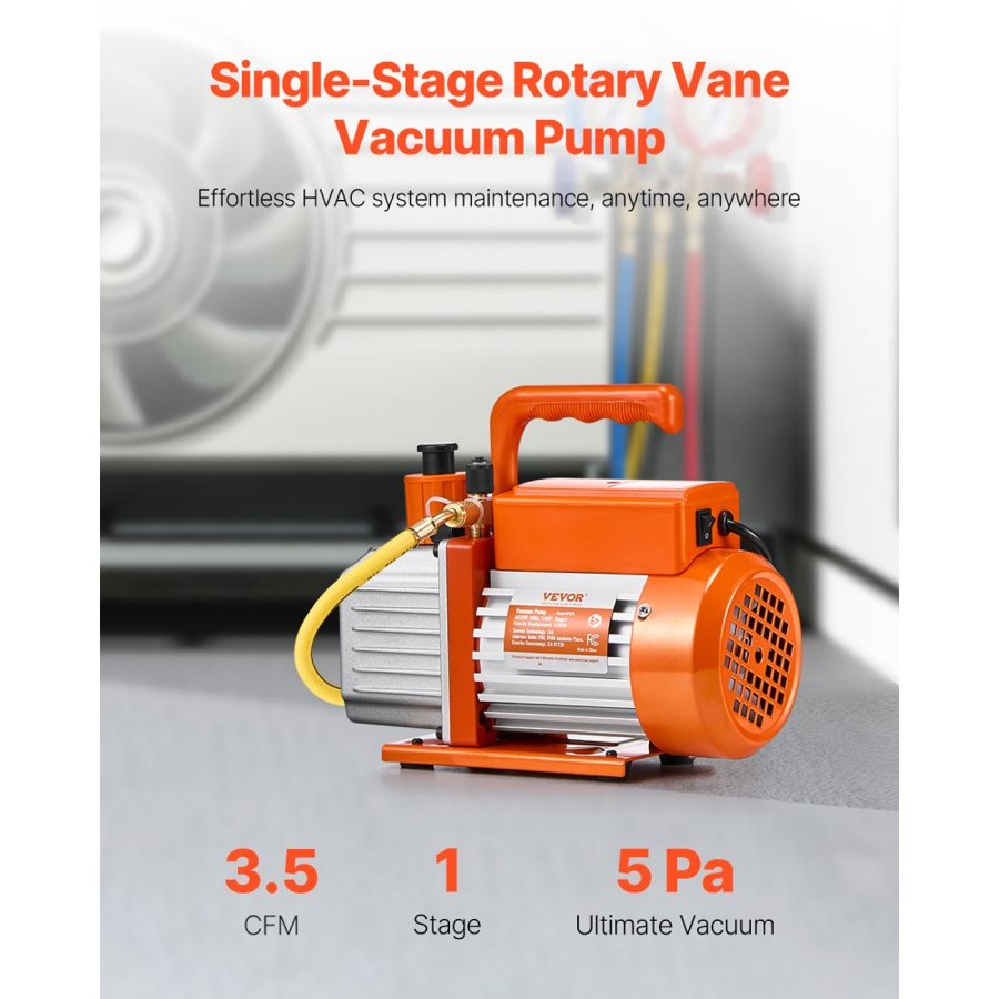 VEVOR Single Stage Vacuum Pump – 3.5 CFM, VP125 Auto AC