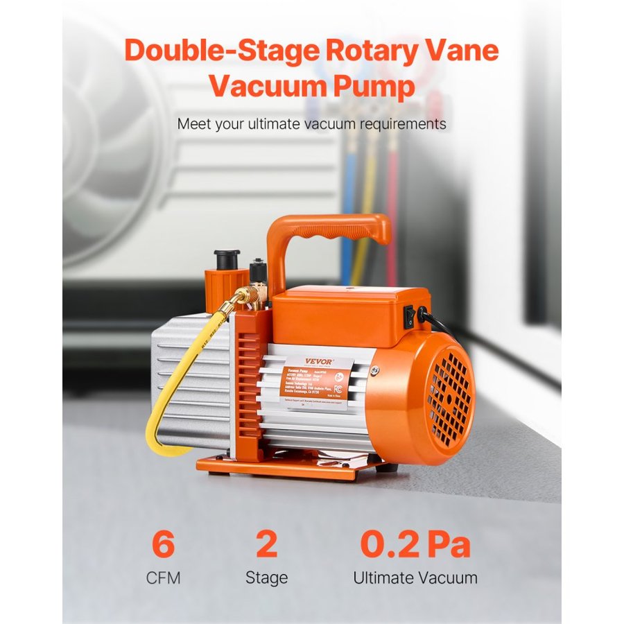 VEVOR 2 Stage Rotary Vane Vacuum Pump – 6CFM, 370W