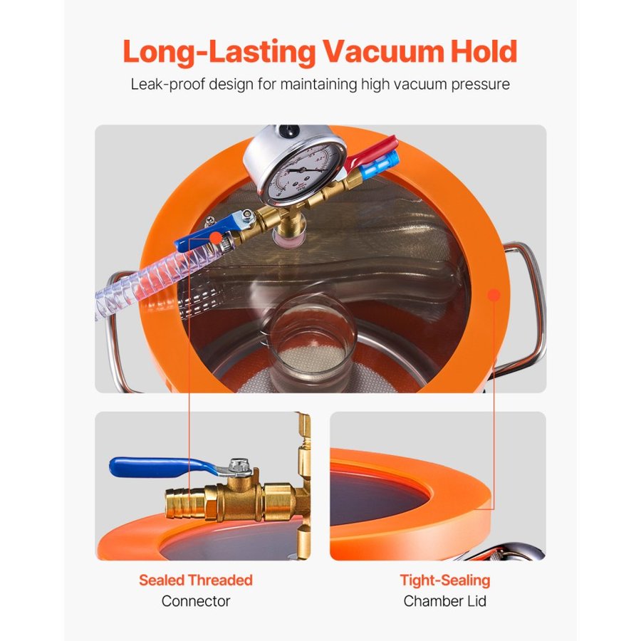 VEVOR 11 L(3 Gallon) Vacuum Chamber and 100 L/min(3.5 CFM) Pump Kit, Stainless Steel Chamber, Single Stage Vacuum Pump Degassing Chamber Kit, with Acrylic Lid, Oil, 1.5m(4.92 ft) Hose, for Degassing Resin Silicone Epoxies