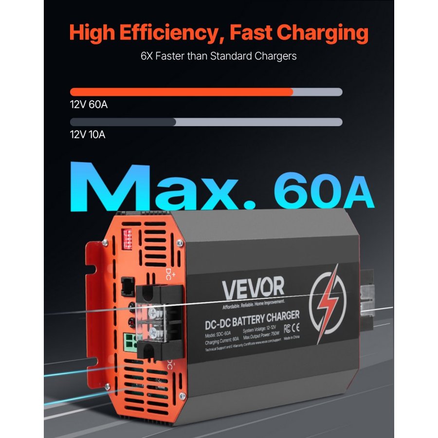 VEVOR 12V 60A DC To DC Battery Charger - 750W Onboard