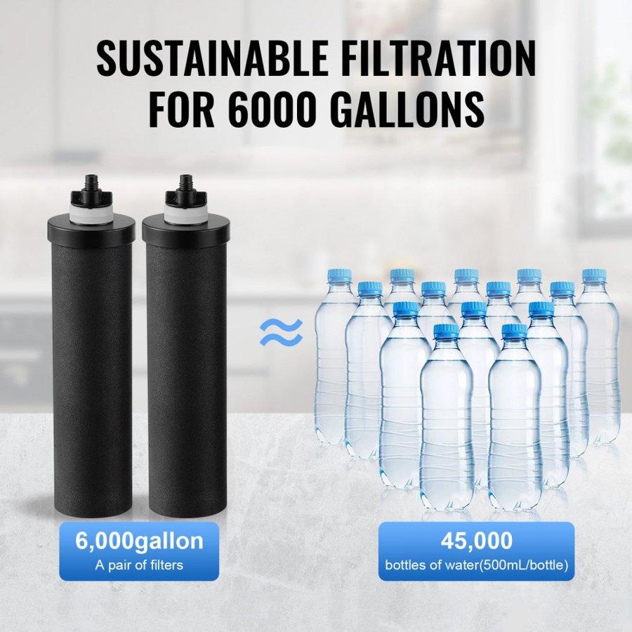 VEVOR Gravity-fed Water Filter System, 2.25G 304 Stainless-Steel Countertop System, Water Filtration System, Reduces Lead and up to 99% of Chlorine, with 2 Carbon Filters, and Water Level  Spigot