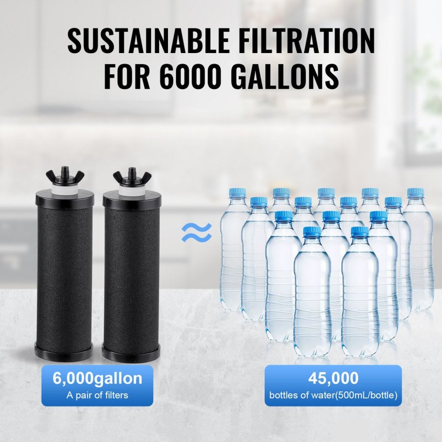 VEVOR Gravity-fed Water Filter System, 2.25G 304 Stainless-Steel Countertop System, Water Filtration System, Reduces Lead and up to 99% of Chlorine, with 2 Carbon Filters, Water Level  Spigot, Stand