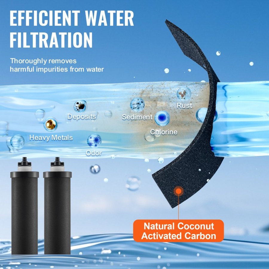 VEVOR Water Filters Replacement, Purification Elements, Activated Carbon Replacement Filters, Easy to Replace Water Filter, Gravity Water Filter System, Compatible with Most Brands, Pack of 2, Black