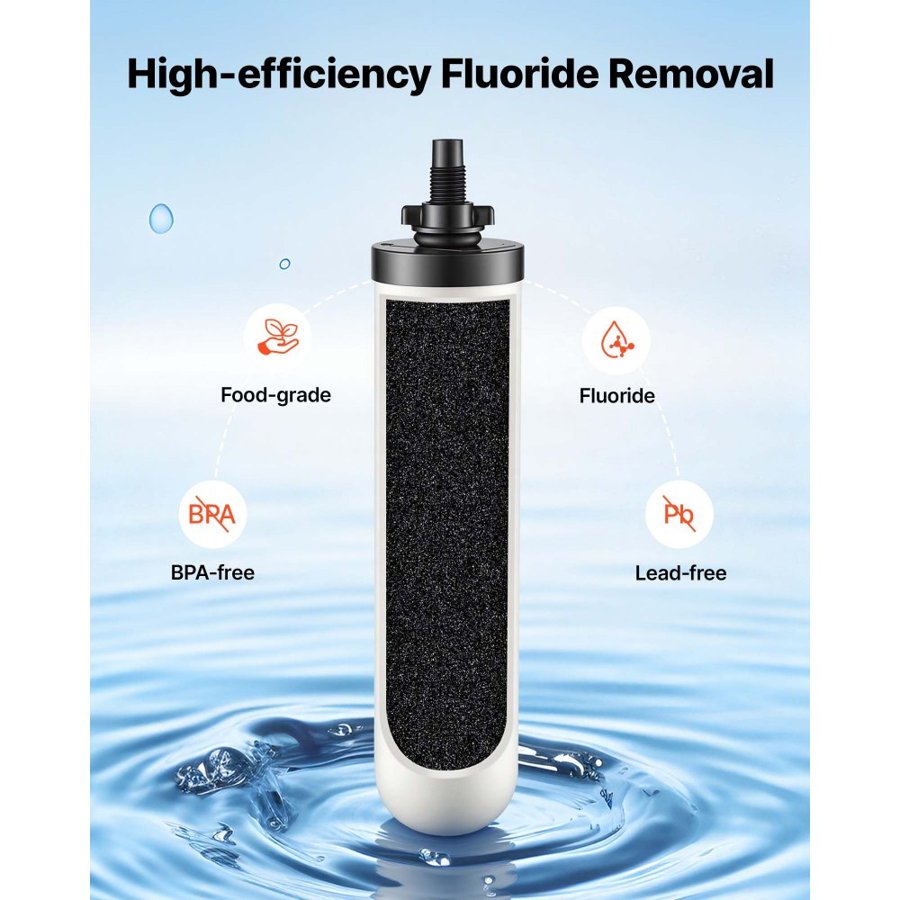 VEVOR Gravity-fed Water Filter System, 11.36L 304 Stainless-Steel Countertop Water Filtration System, Reduces Lead and up to 99% of Chlorine, with 2 Ceramic Carbon Filters, and Spigot, Home Camping RV