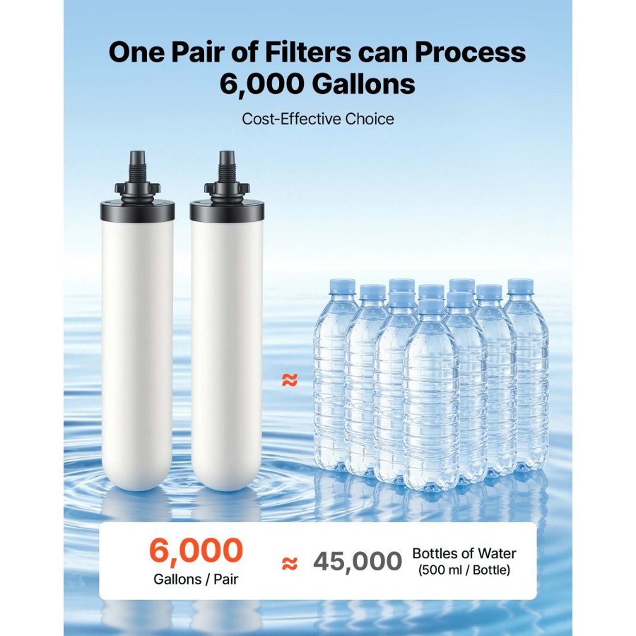 VEVOR Gravity-fed Water Filter System, 11.36L 304 Stainless-Steel Countertop Water Filtration System, Reduces Lead and up to 99% of Chlorine, with 2 Ceramic Carbon Filters, and Spigot, Home Camping RV