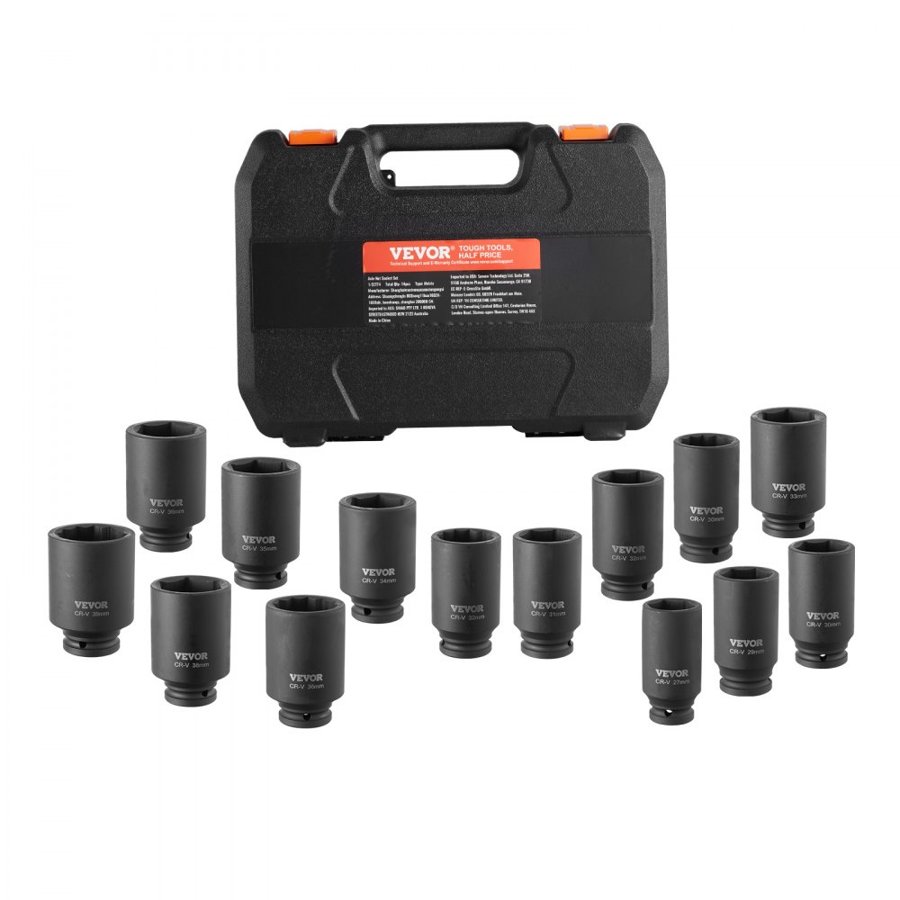 VEVOR Axle Nut Socket Set – 1/2" Drive, 14-Piece Metric