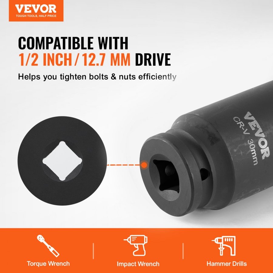 VEVOR Axle Nut Socket Set – 1/2" Drive, 14-Piece Metric