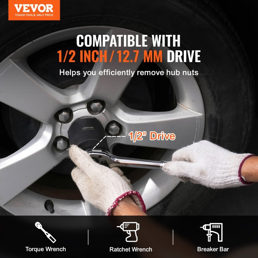 VEVOR Axle Hub Nut Socket Set – 1/2" Drive, 6-Piece Kit