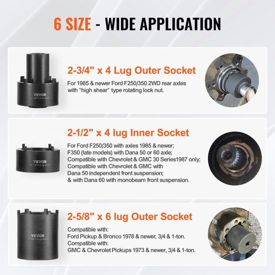 VEVOR Axle Hub Nut Socket Set – 1/2" Drive, 6-Piece Kit