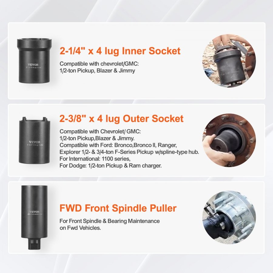 VEVOR Axle Hub Nut Socket Set – 1/2" Drive, 6-Piece Kit