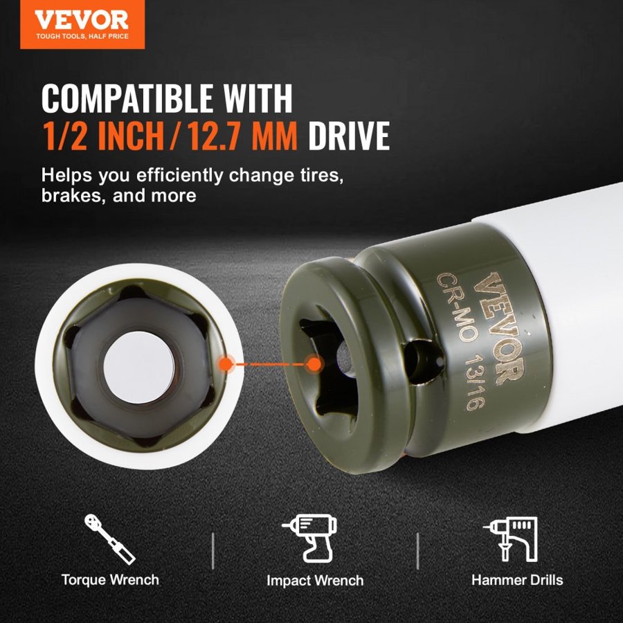 VEVOR Lug Nut Impact Socket Set – 1/2" Drive, 8-Piece Kit