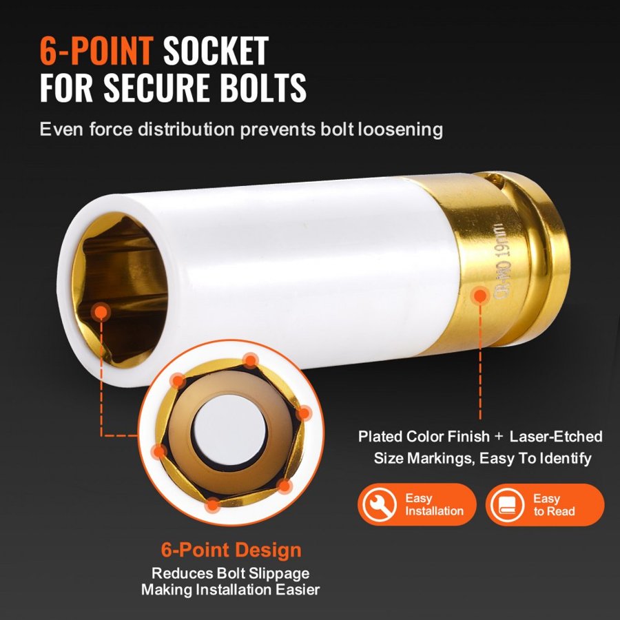 VEVOR Lug Nut Impact Socket Set – 1/2" Drive, 8-Piece Kit