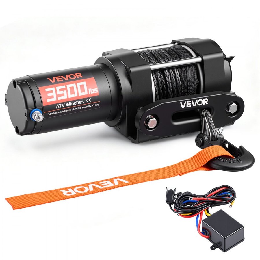 VEVOR 12V DC Electric Winch – 3500 lbs, Synthetic Rope, ATV