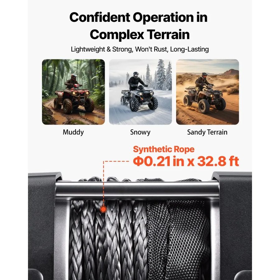 VEVOR 12V DC Electric Winch – 3500 lbs, Synthetic Rope, ATV