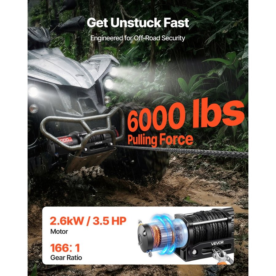 VEVOR 12 Volt Winch with Wireless Remote – 6000 LBS, 3.5 HP