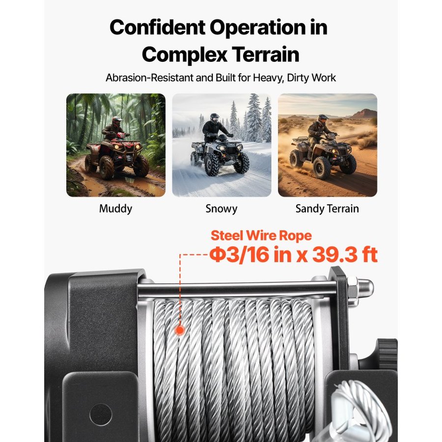 VEVOR Electric ATV Winch – 3000 lbs, 12V, IP55 Wire, 1.3 HP