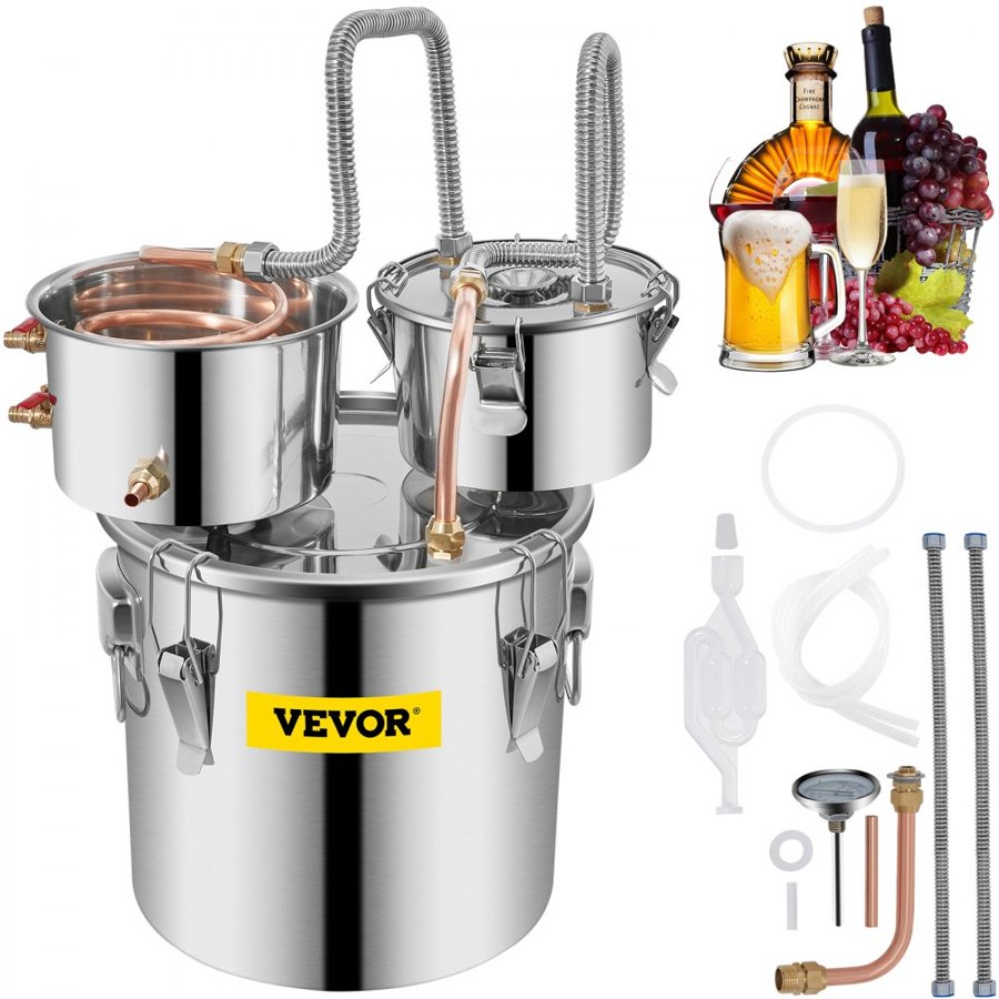 VEVOR Still Distiller 3Gal 12L Stainless Steel Water Distiller Copper Tube with Circulating Pump Home Brewing Kit Build-in Thermometer for DIY Whisky Wine Brandy Spirits