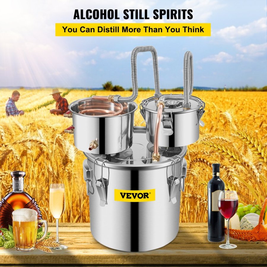 VEVOR Still Distiller 3Gal 12L Stainless Steel Water Distiller Copper Tube with Circulating Pump Home Brewing Kit Build-in Thermometer for DIY Whisky Wine Brandy Spirits