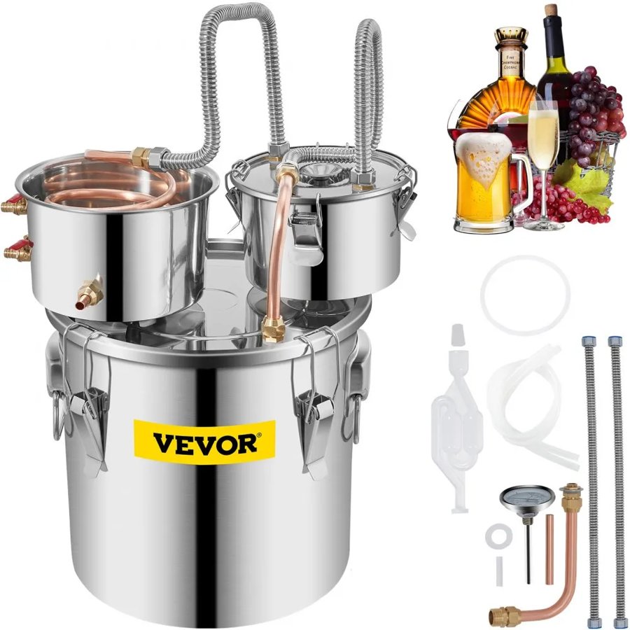 VEVOR Still Distiller 5Gal 21L Stainless Steel Water Distiller Copper Tube with Circulating Pump Home Brewing Kit Build-in Thermometer for DIY Whisky Wine Brandy Spirits