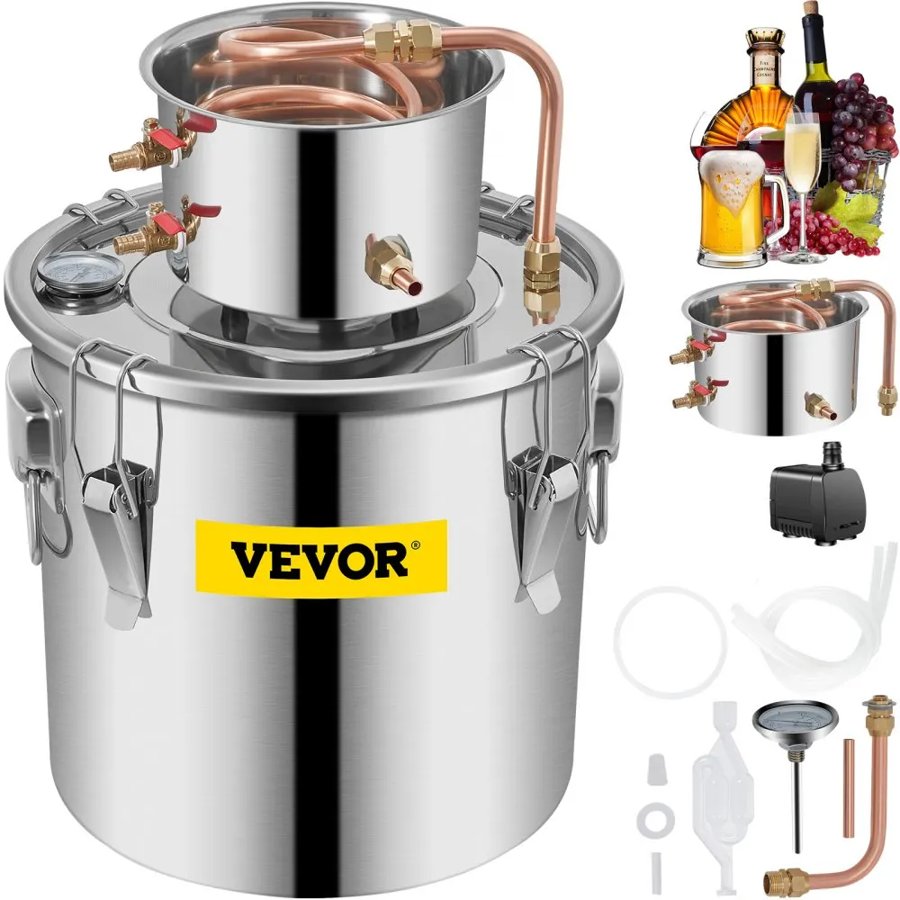 VEVOR Still Distillery Kit 36.3 L Essential Oil Distilling Kit w/ Water Pump