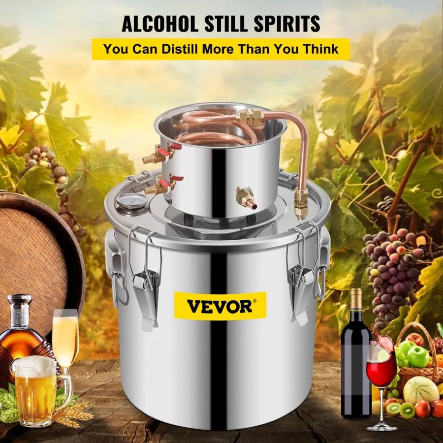 VEVOR Still Distillery Kit 36.3 L Essential Oil Distilling Kit w/ Water Pump