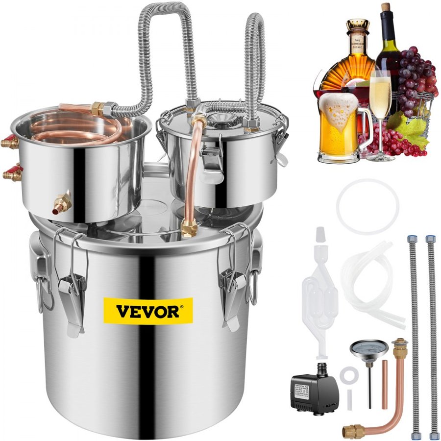 VEVOR 32.2 L Home Use Moonshine Still Brewing Stainless Steel Water Essential Oil Double Keg