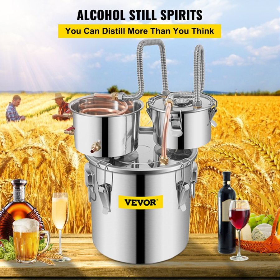 VEVOR 32.2 L Home Use Moonshine Still Brewing Stainless Steel Water Essential Oil Double Keg