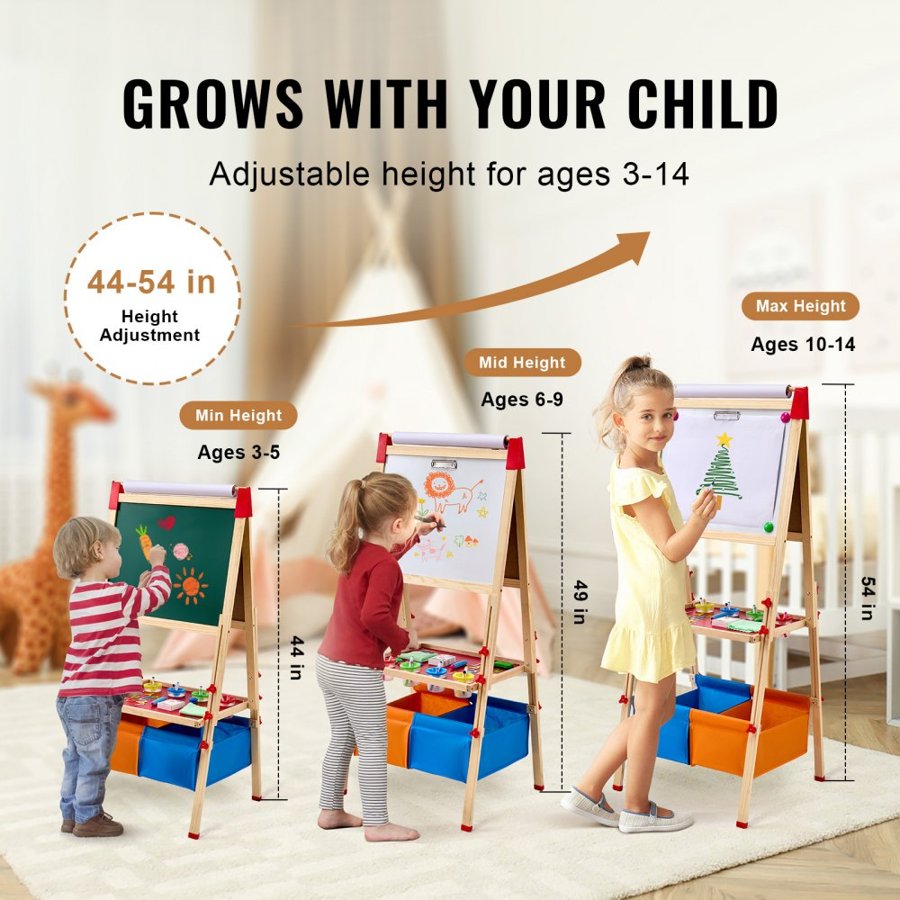 VEVOR Childrens Easel Board - 3-In-1, Art Stand, 44"-54"