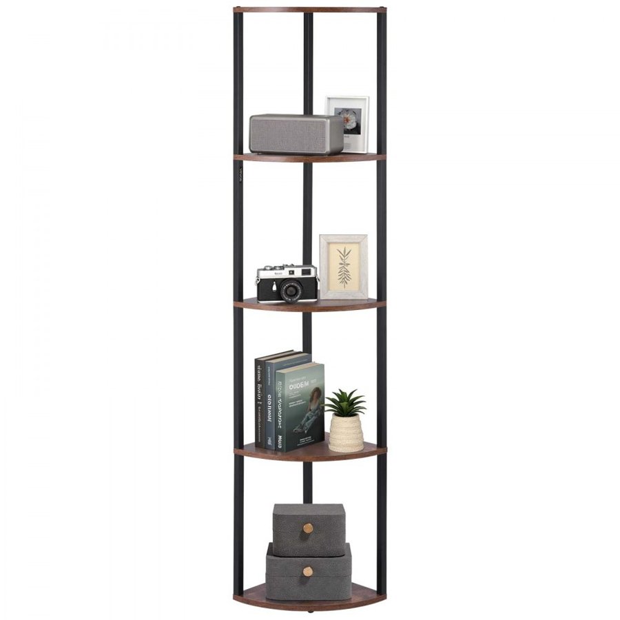 VEVOR 5 Tier Corner Shelf, Tall Corner Stand with LED Light, Wall Shelves Tower Storage Organizer with Metal Frame & Wooden Shelves, Narrow Display Book Shelf Rack for Bedroom, Living Room, Office