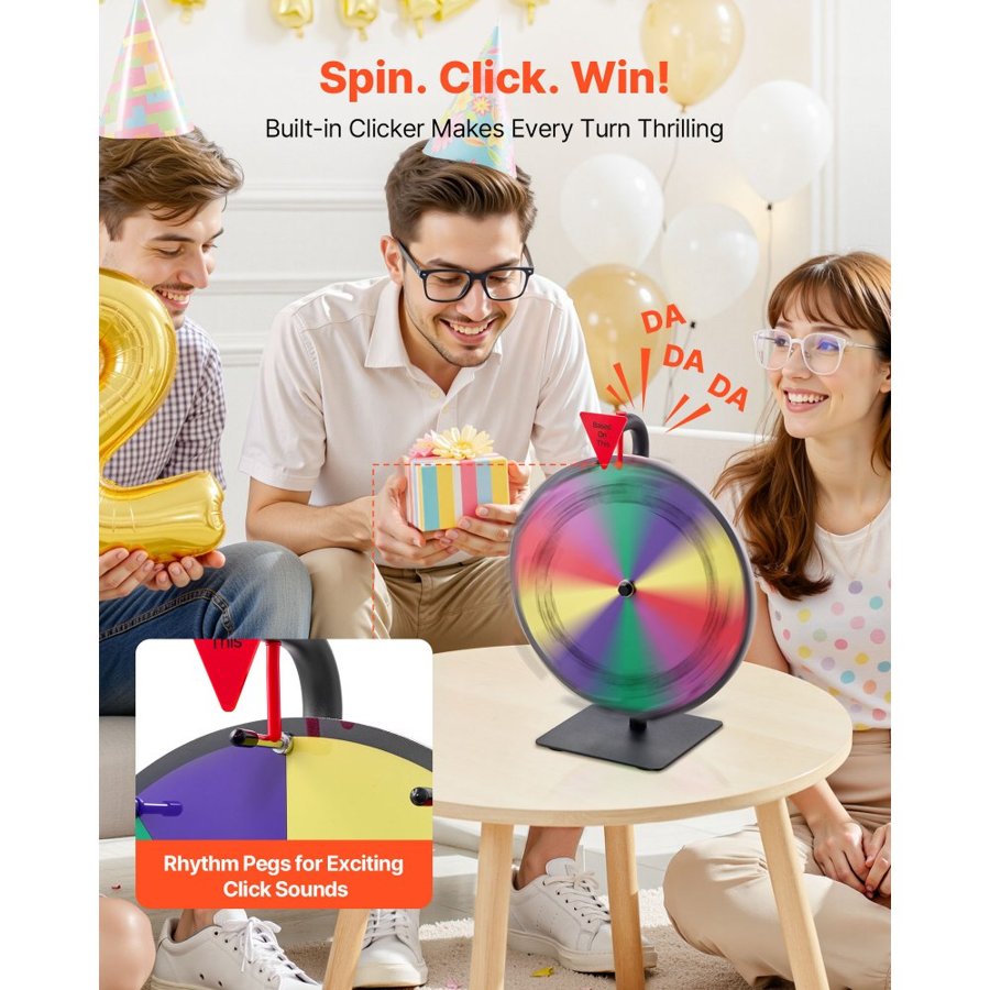 VEVOR 305 mm Spinning Prize Wheel, 10 Slots Spinning Wheel with Stand, Tabletop Win Fortune Roulette with a Dry Erase and 2 Markers, 5 Colors, Easy Assembly, for Party Pub Trade Show Carnival Events